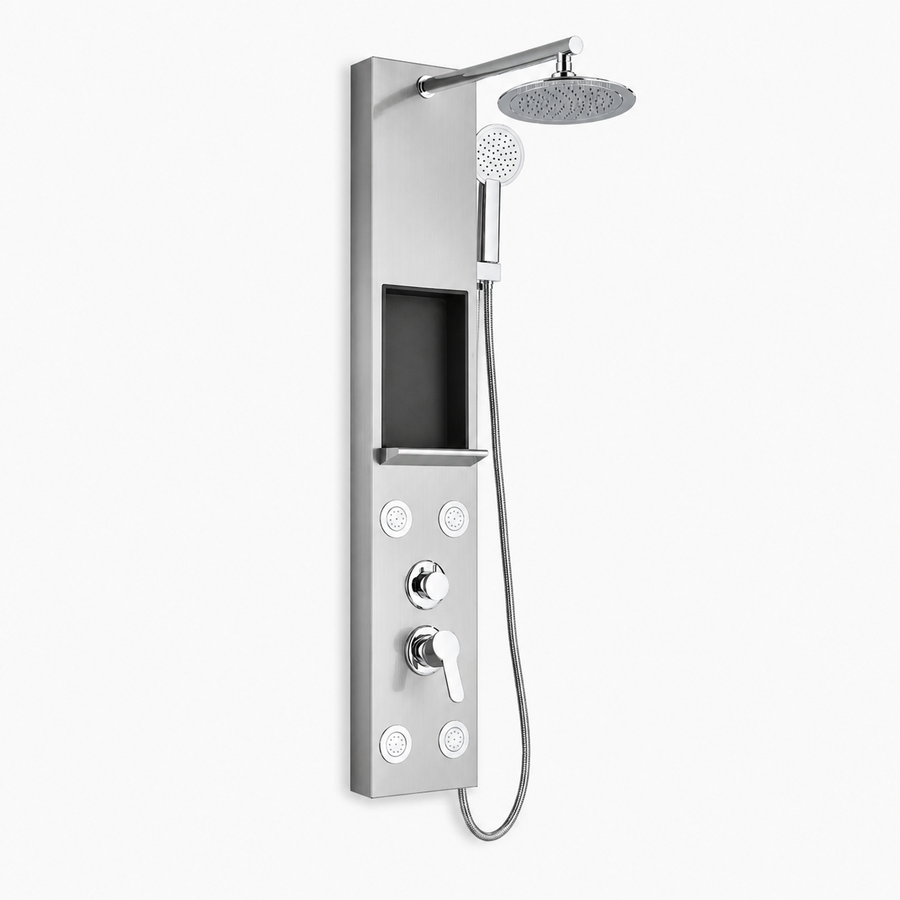 Colonne de Douche Hydromassante – Jets de Massage & Rangement Intégré - Chrome