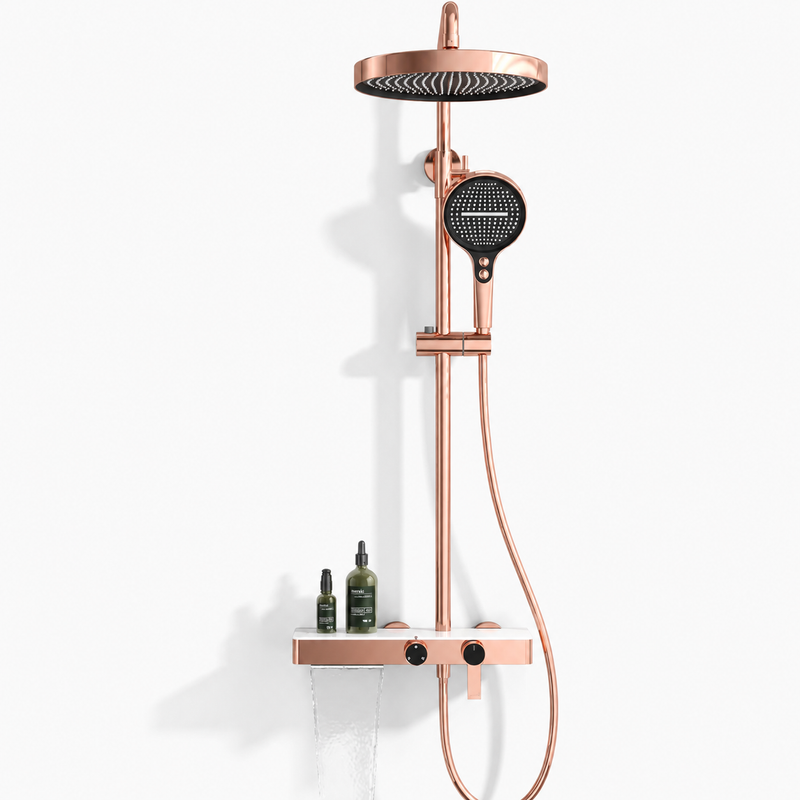 Colonne de Douche Premium – Pluie, Douchette & Bec Baignoire – Or rose