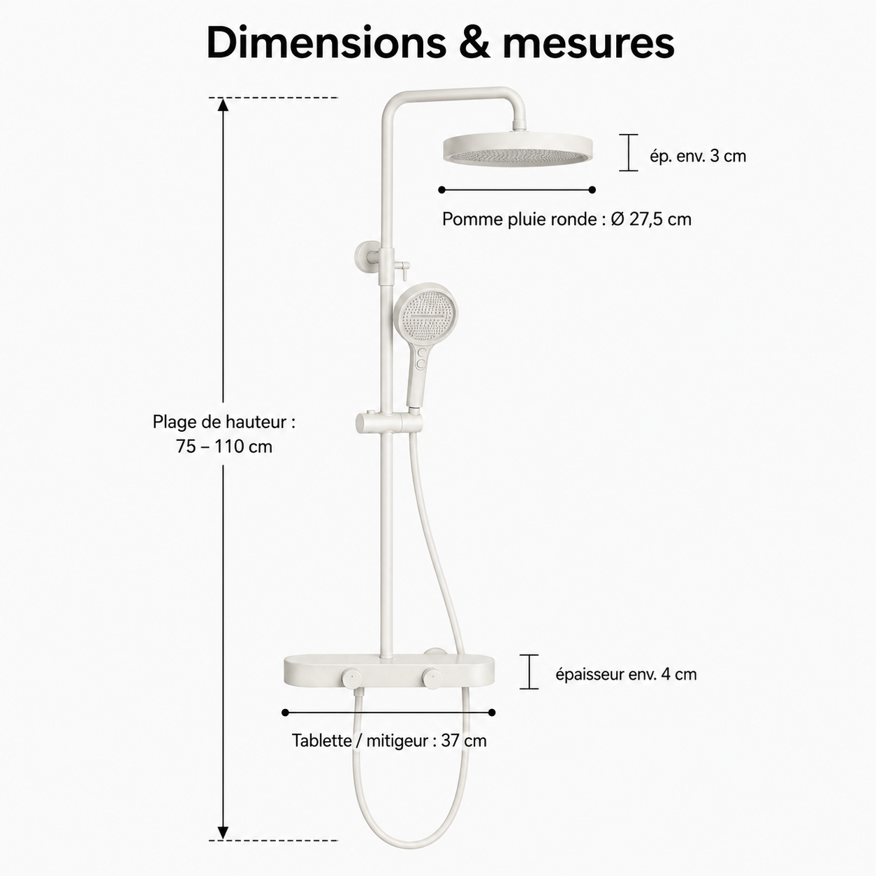Colonne de Douche Thermostatique Luxe Gris Brossée – 4 Voies Pluie & Cascade