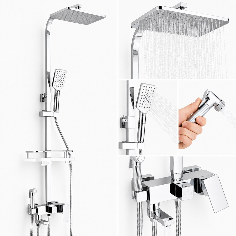 Colonne de douche Chrome — effet pluie & jets haute pression - Chrome