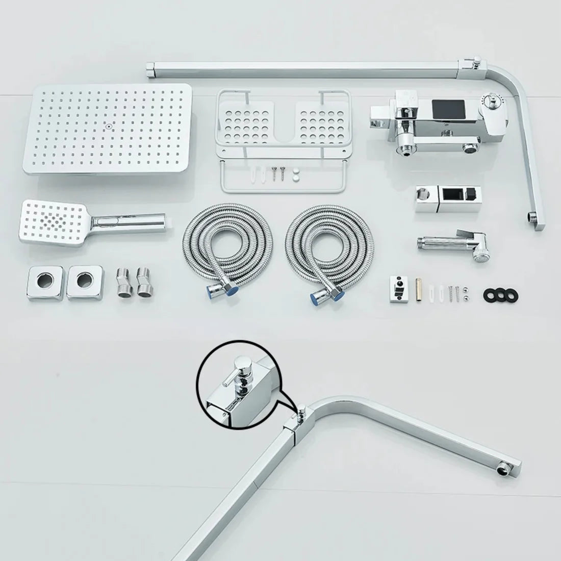 Colonne de Douche Thermostatique avec Affichage Digital – Pluie et Douchette - Noir mat & Chrome