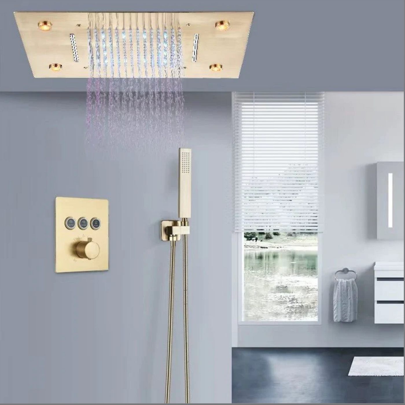 Colonne de Douche Encastrable Luxe LED – Pluie & Cascade, Douchette
