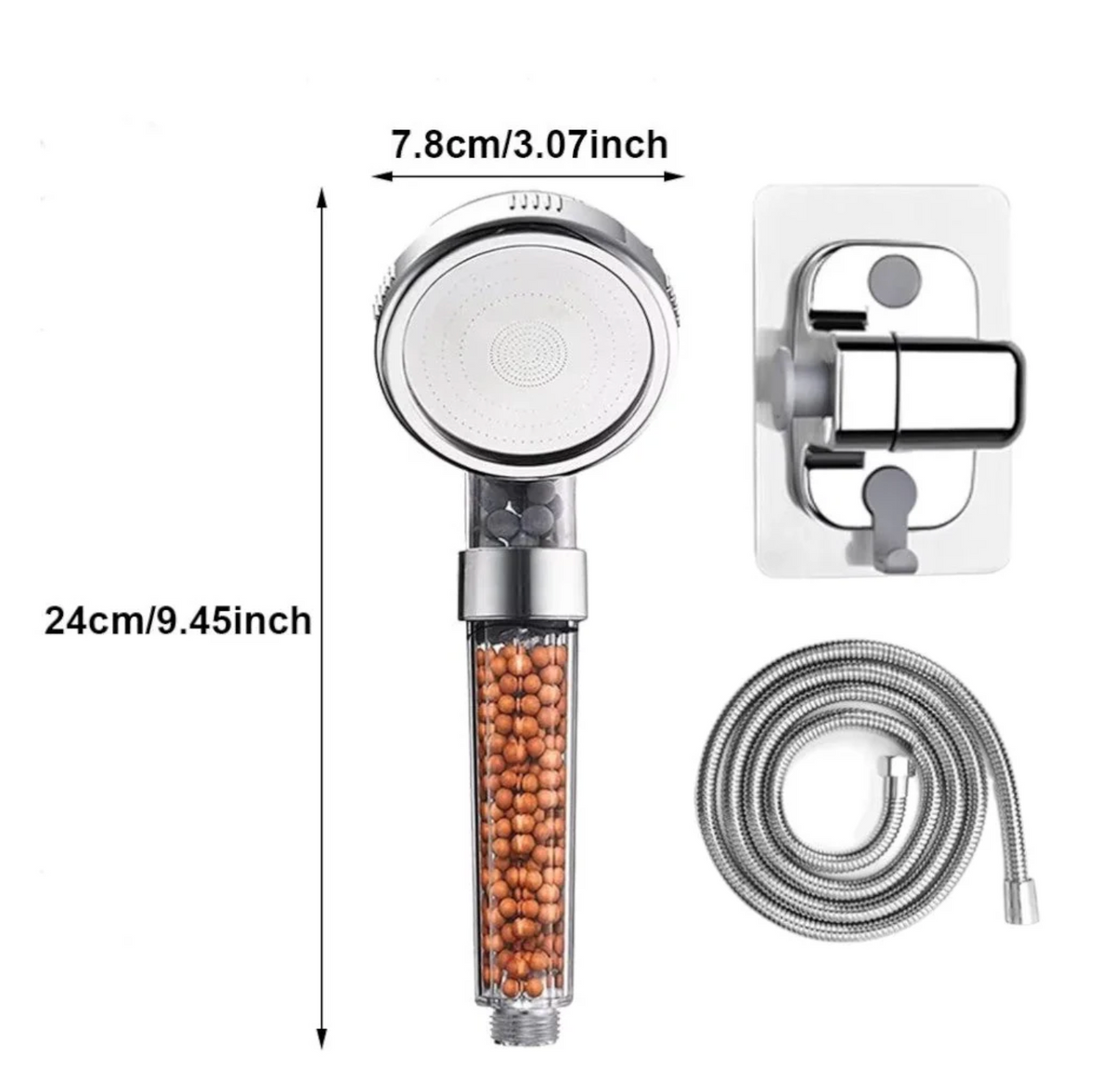 Pommeau de Douche Anti-Calcaire Filtrant – Billes Minérales, Haute Pression
