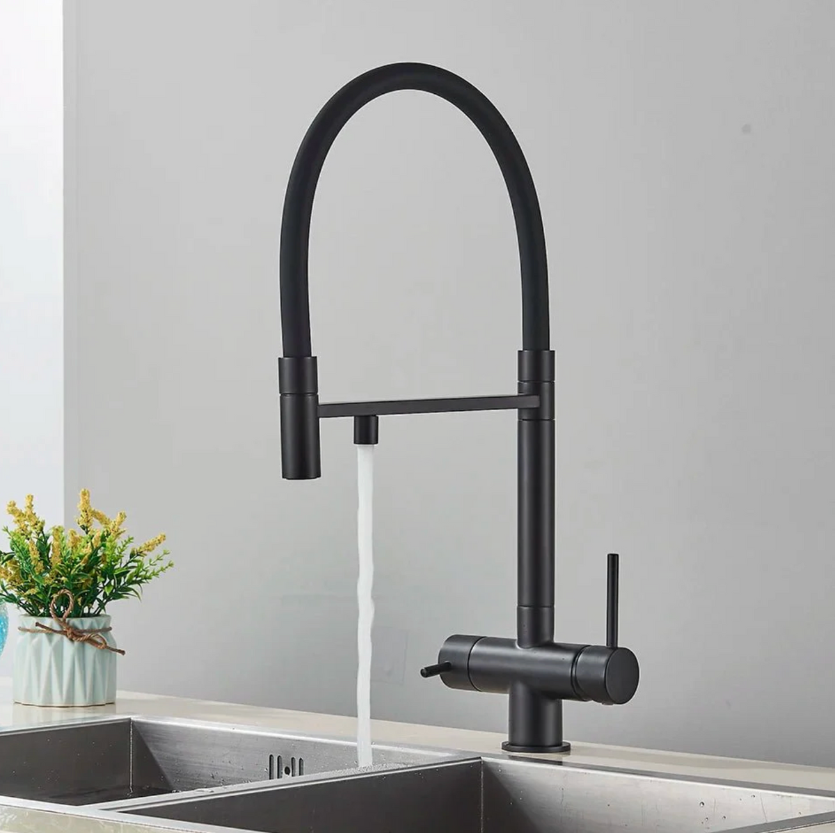 Robinet de cuisine 3 voies – Double sortie eau filtrée + chaud/froid
