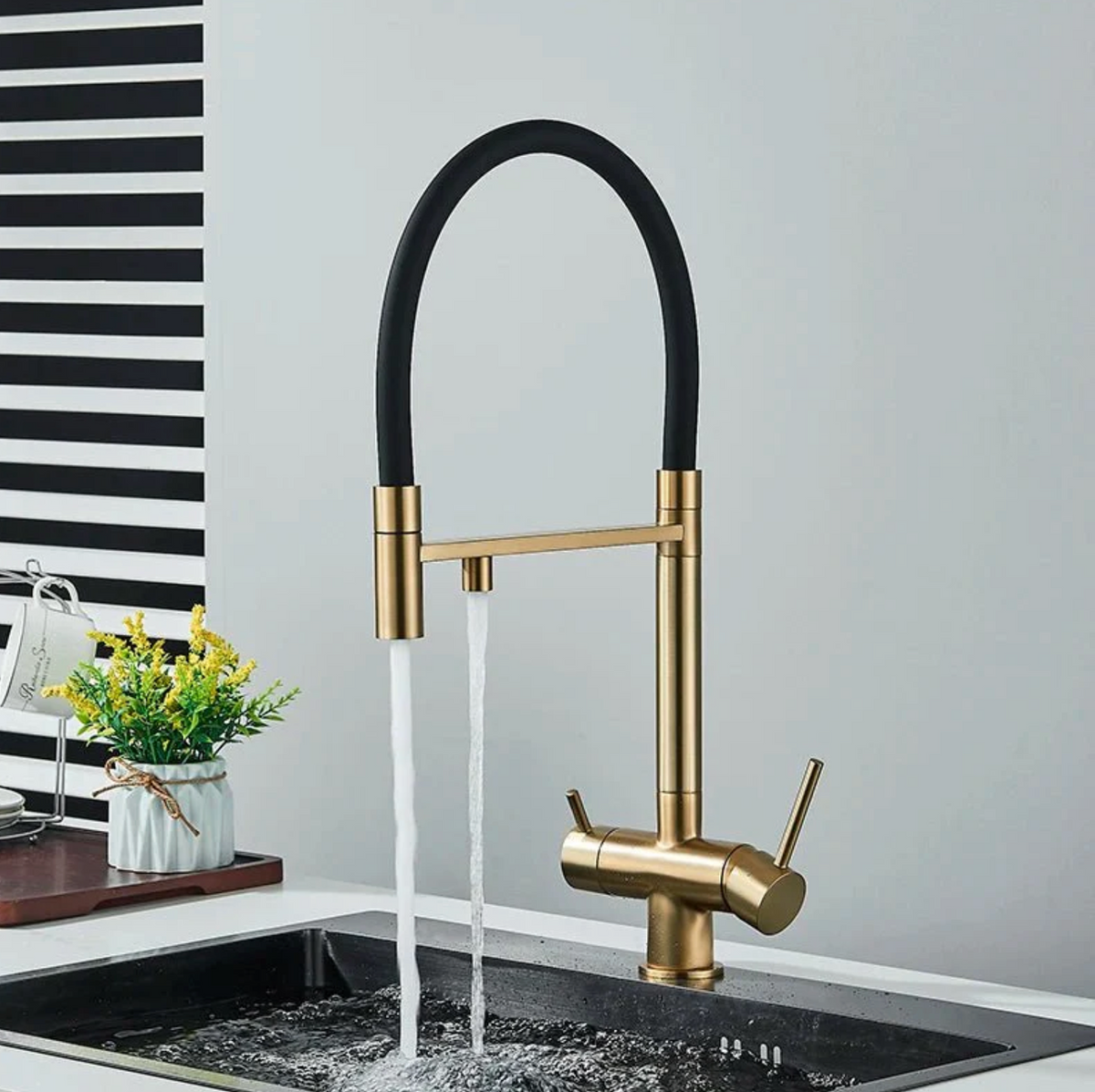 Robinet de cuisine 3 voies – Double sortie eau filtrée + chaud/froid