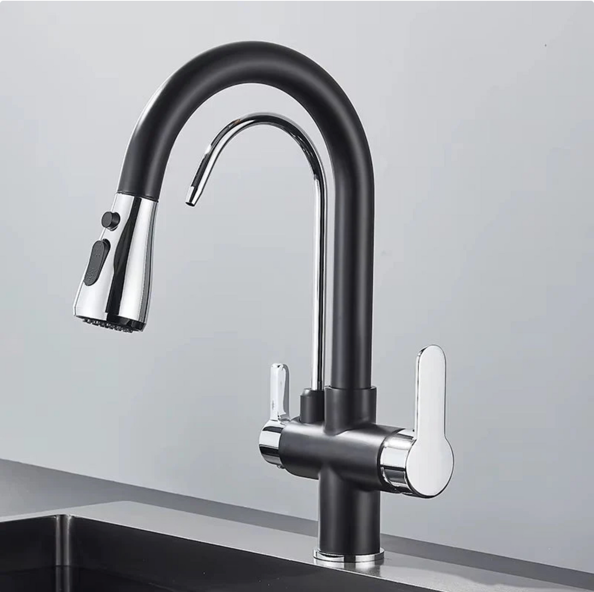 Robinet de cuisine 3 voies – Eau filtrée & douchette extractible