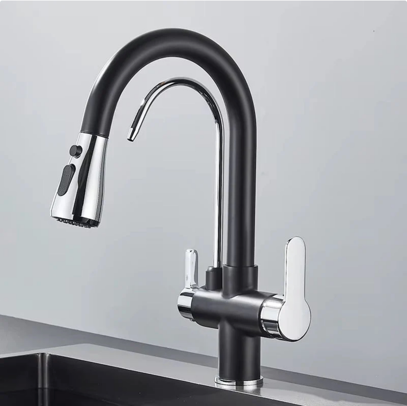 Robinet de cuisine 3 voies – Eau filtrée & douchette extractible