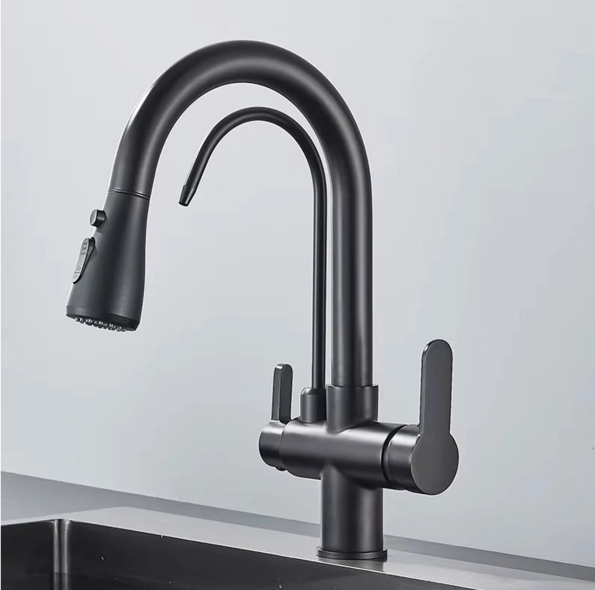 Robinet de cuisine 3 voies – Eau filtrée & douchette extractible