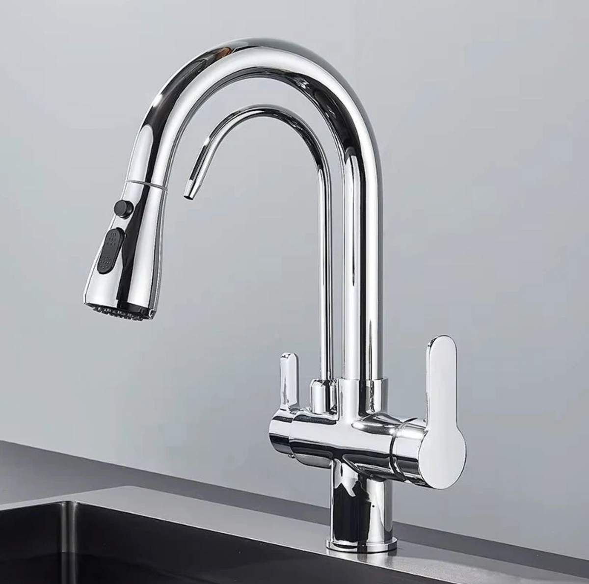 Robinet de cuisine 3 voies – Eau filtrée & douchette extractible