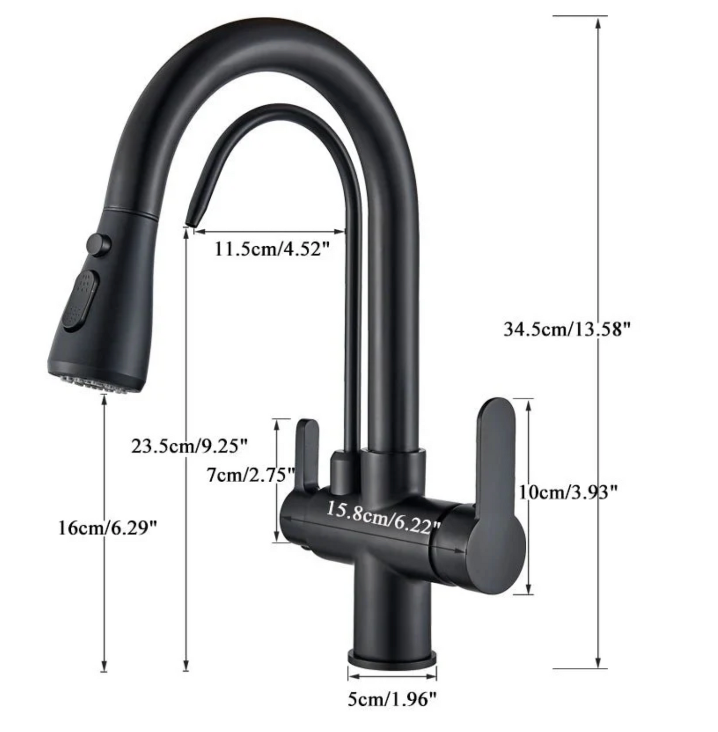 Robinet de cuisine 3 voies – Eau filtrée & douchette extractible