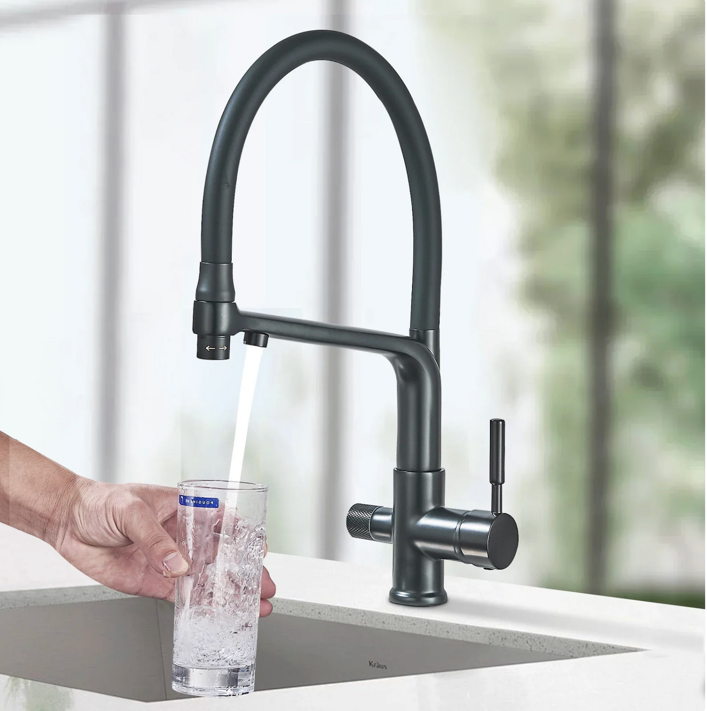 Robinet de cuisine double bec – Eau filtrée & eau chaude/froide 360°