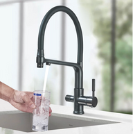 Robinet de cuisine double bec – Eau filtrée & eau chaude/froide 360°