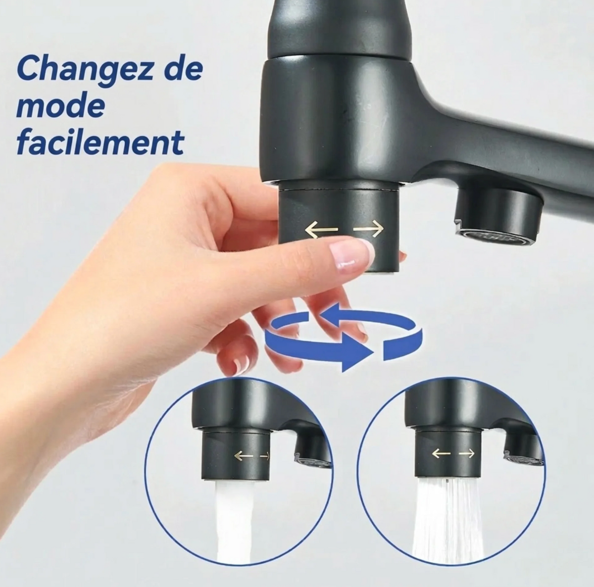 Robinet de cuisine double bec – Eau filtrée & eau chaude/froide 360°