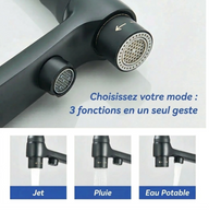 Robinet de cuisine double bec – Eau filtrée & eau chaude/froide 360°