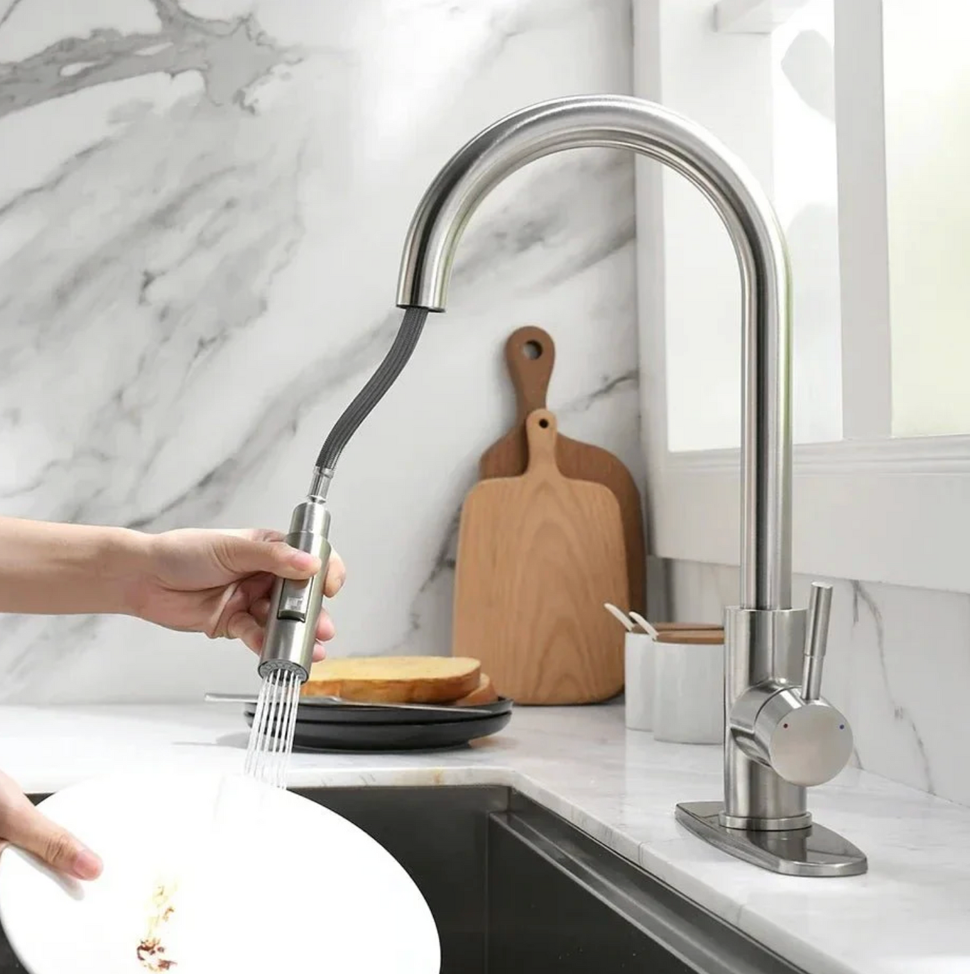 Robinet de cuisine bec haut – Extractible 360°