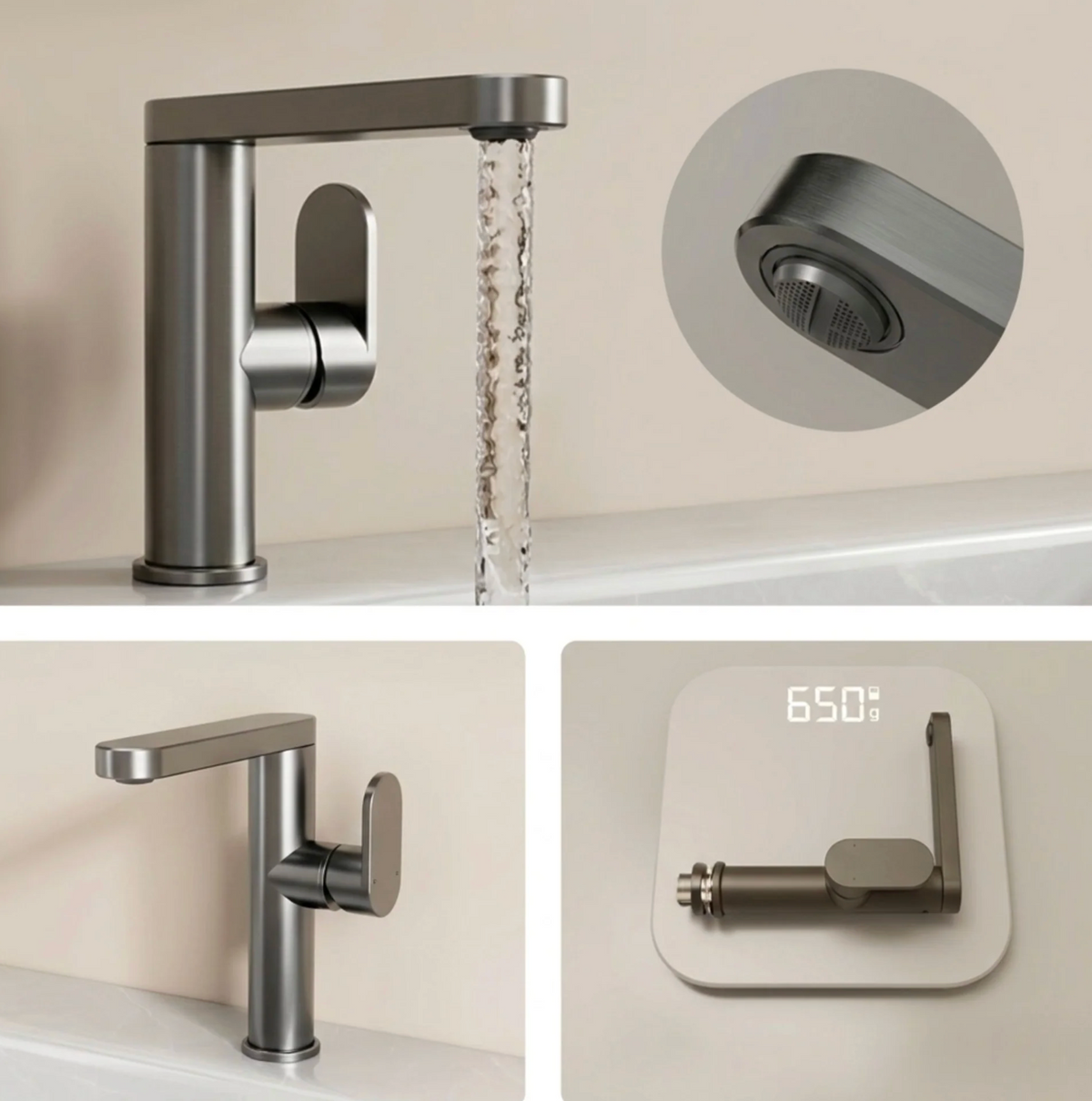 Mitigeur lavabo gris – Robinet salle de bain 360° chaud/froid