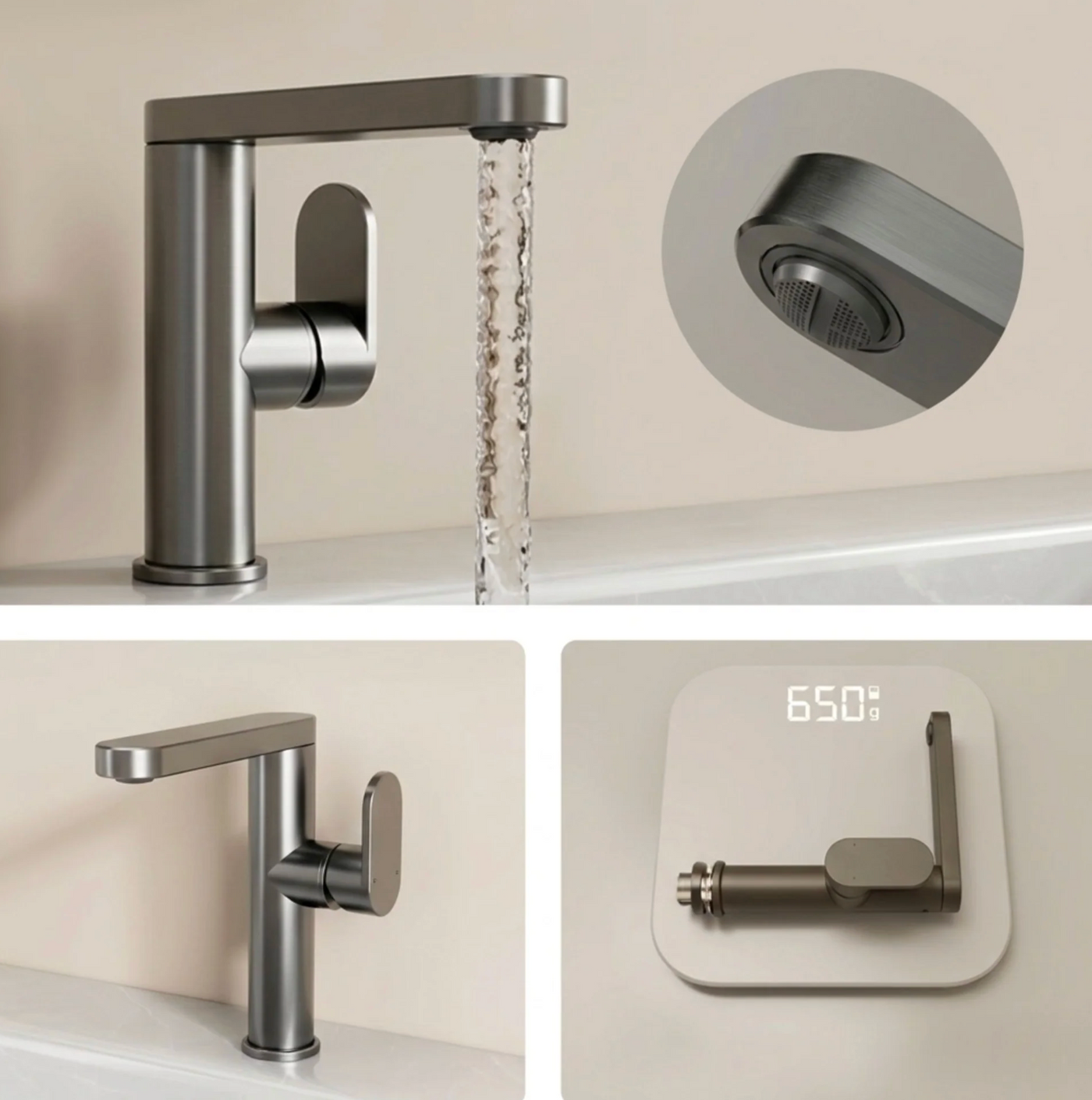 Mitigeur lavabo gris – Robinet salle de bain 360° chaud/froid