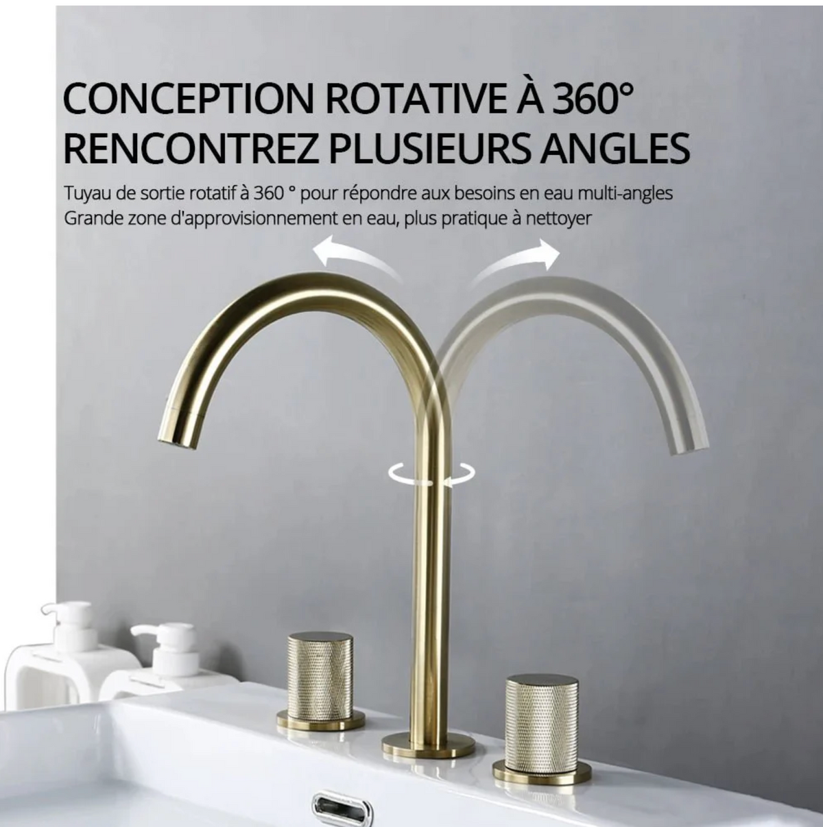 Robinet de salle de bain en laiton – bec haut avec manettes texturées