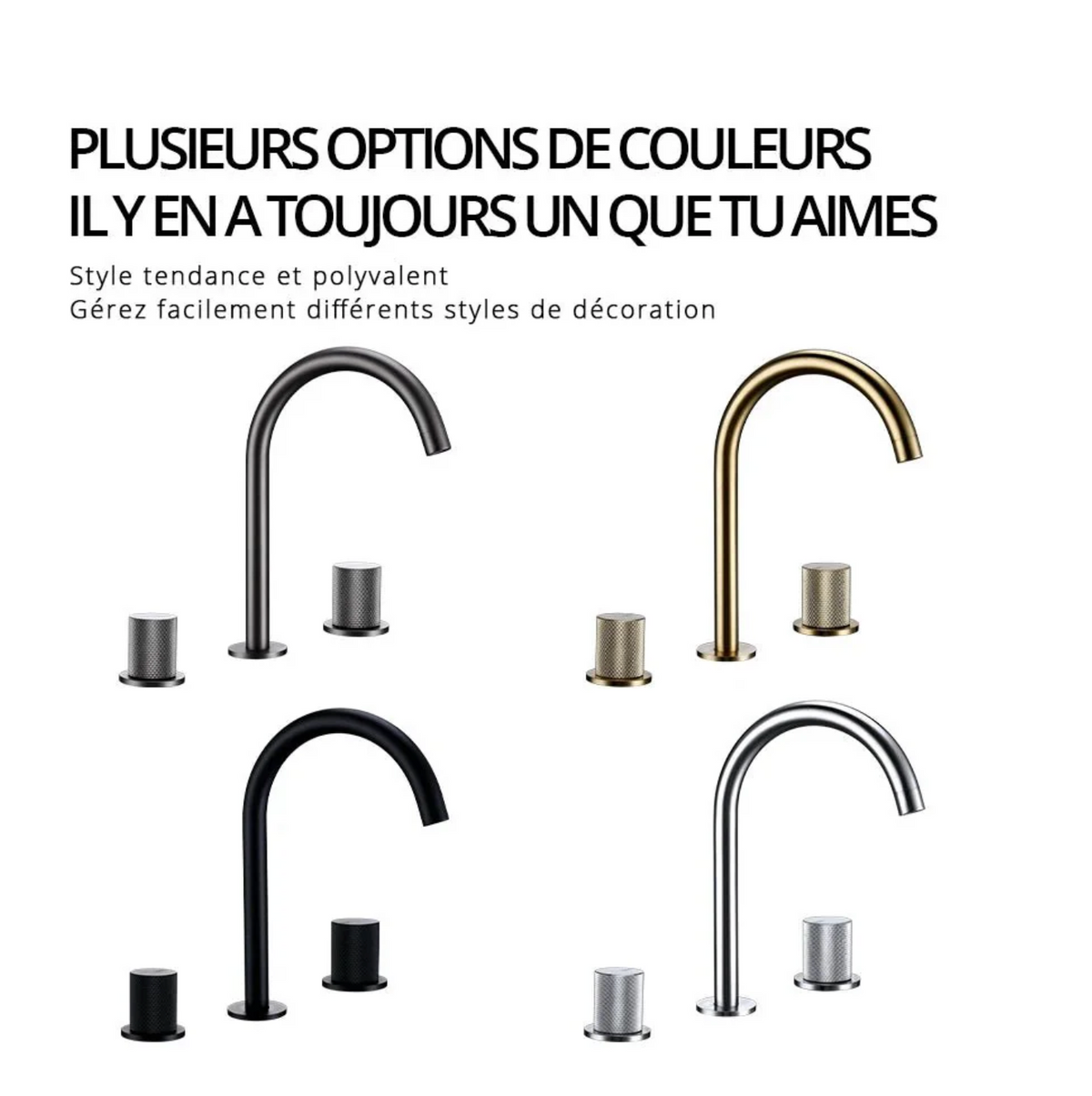 Robinet de salle de bain en laiton – bec haut avec manettes texturées