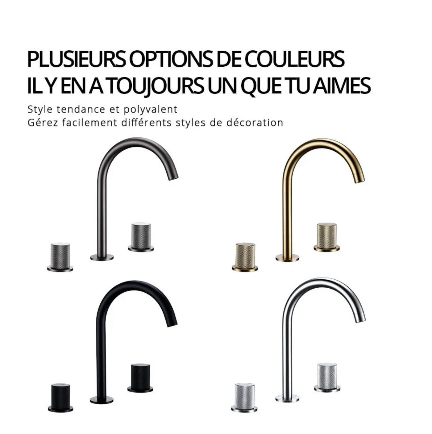 Robinet de salle de bain en laiton – bec haut avec manettes texturées