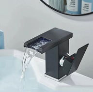 Robinet de salle de bain cascade LED en inox – éclairage tricolore