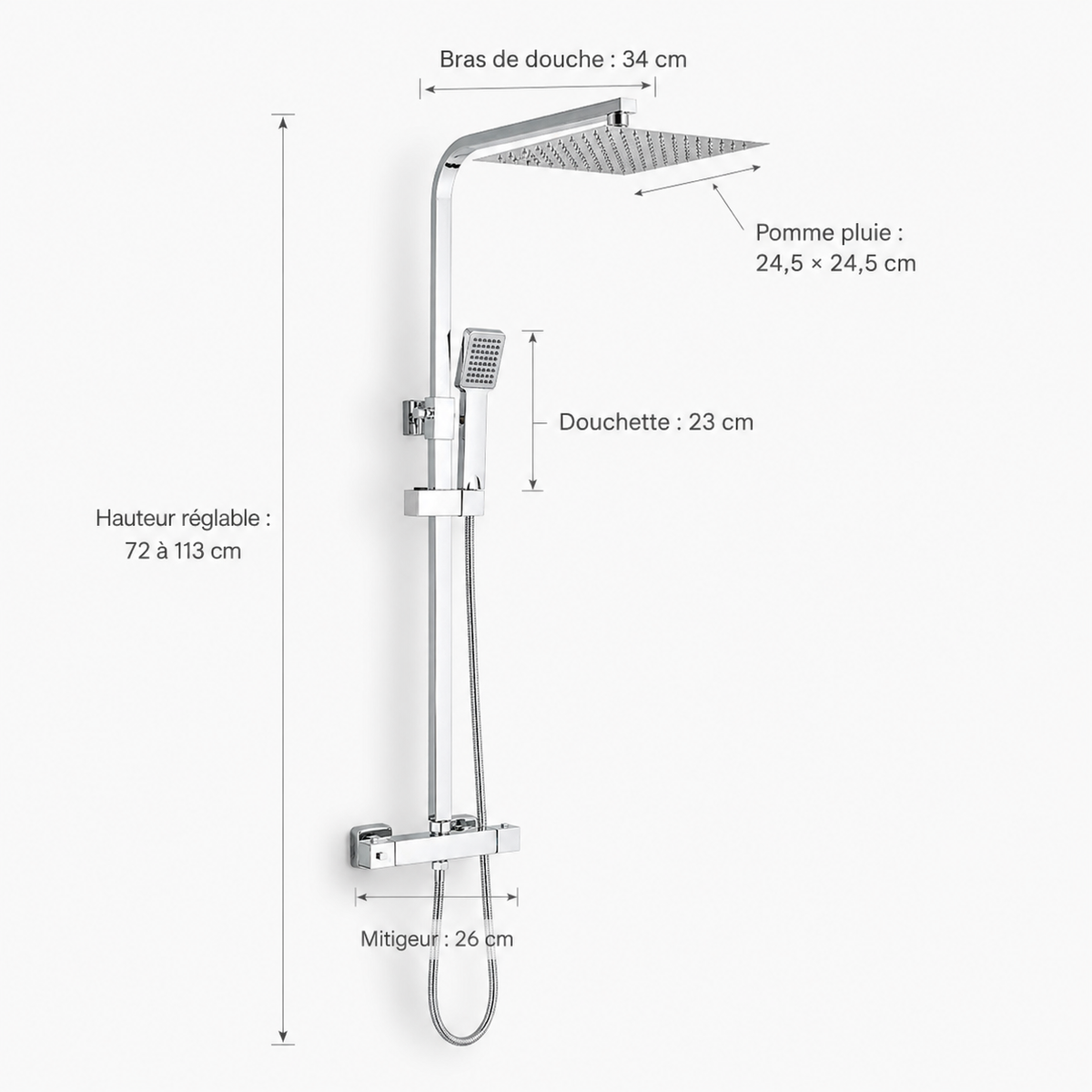 Colonne de Douche Thermostatique Chrome – Pluie / Douchette