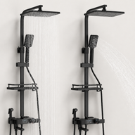 Colonne de Douche Thermostatique avec Affichage Digital – Pluie et Douchette - Noir mat & Chrome