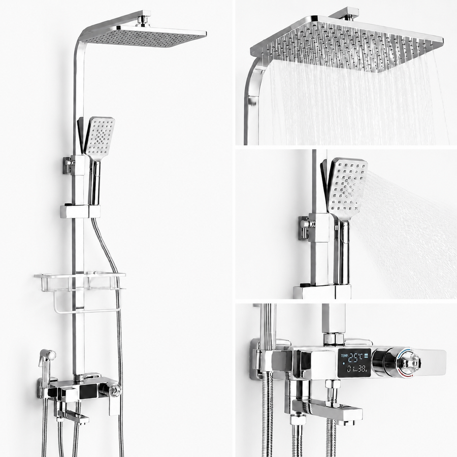 Colonne de Douche Thermostatique avec Affichage Digital – Douche Pluie (Noir / Chrome)- Chrome