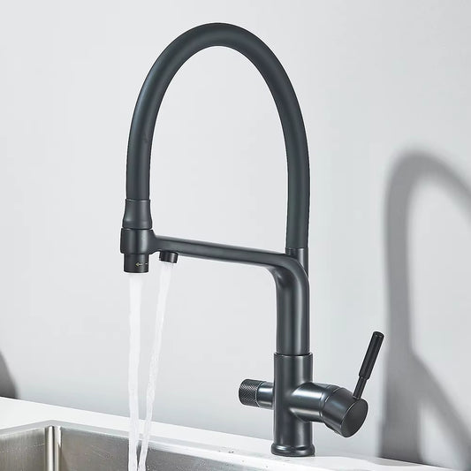 Robinet de cuisine double bec – Eau filtrée & eau chaude/froide 360°
