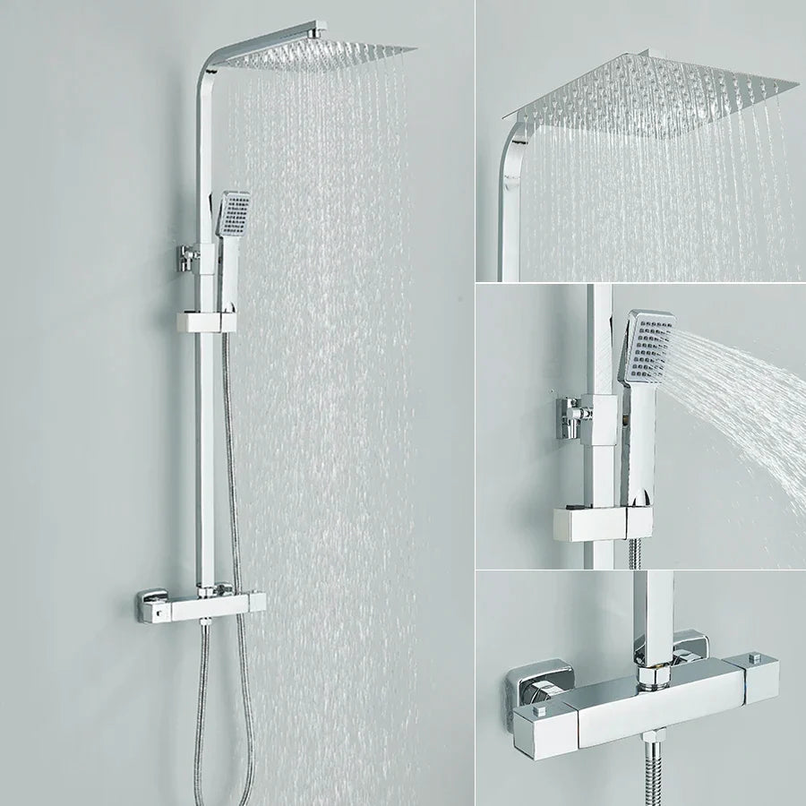 Colonne de Douche Thermostatique Chrome – Pluie / Douchette