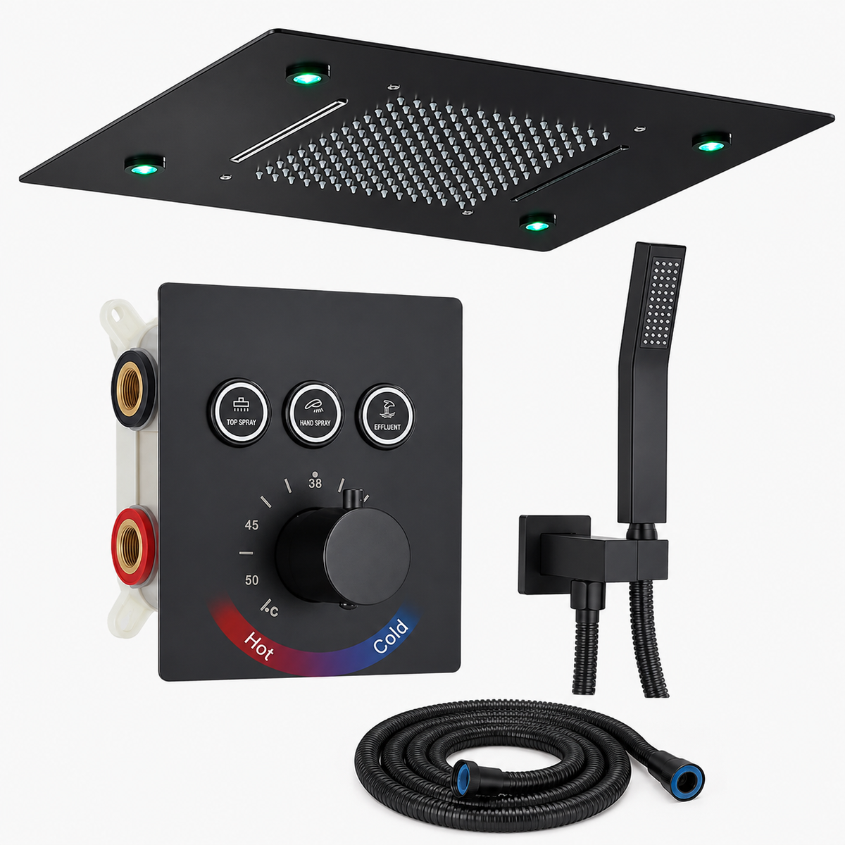 Colonne de Douche Encastrable Luxe LED – Pluie & Cascade, Douchette - Or