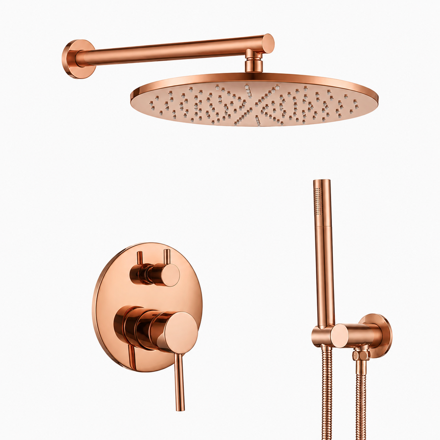 Colonne de Douche Encastrable Ronde – Pluie & Douchette - Or rose