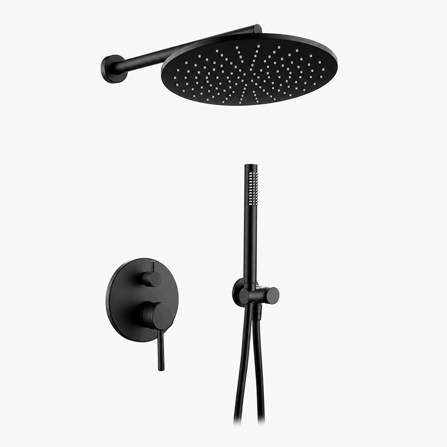 Colonne de Douche Encastrable Ronde – Pluie & Douchette - Noir mat