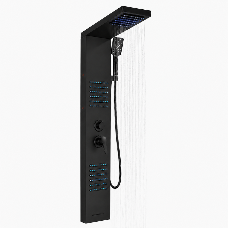 Colonne de Douche Hydromassante – Pluie, Cascade & Jets LED - Noir mat