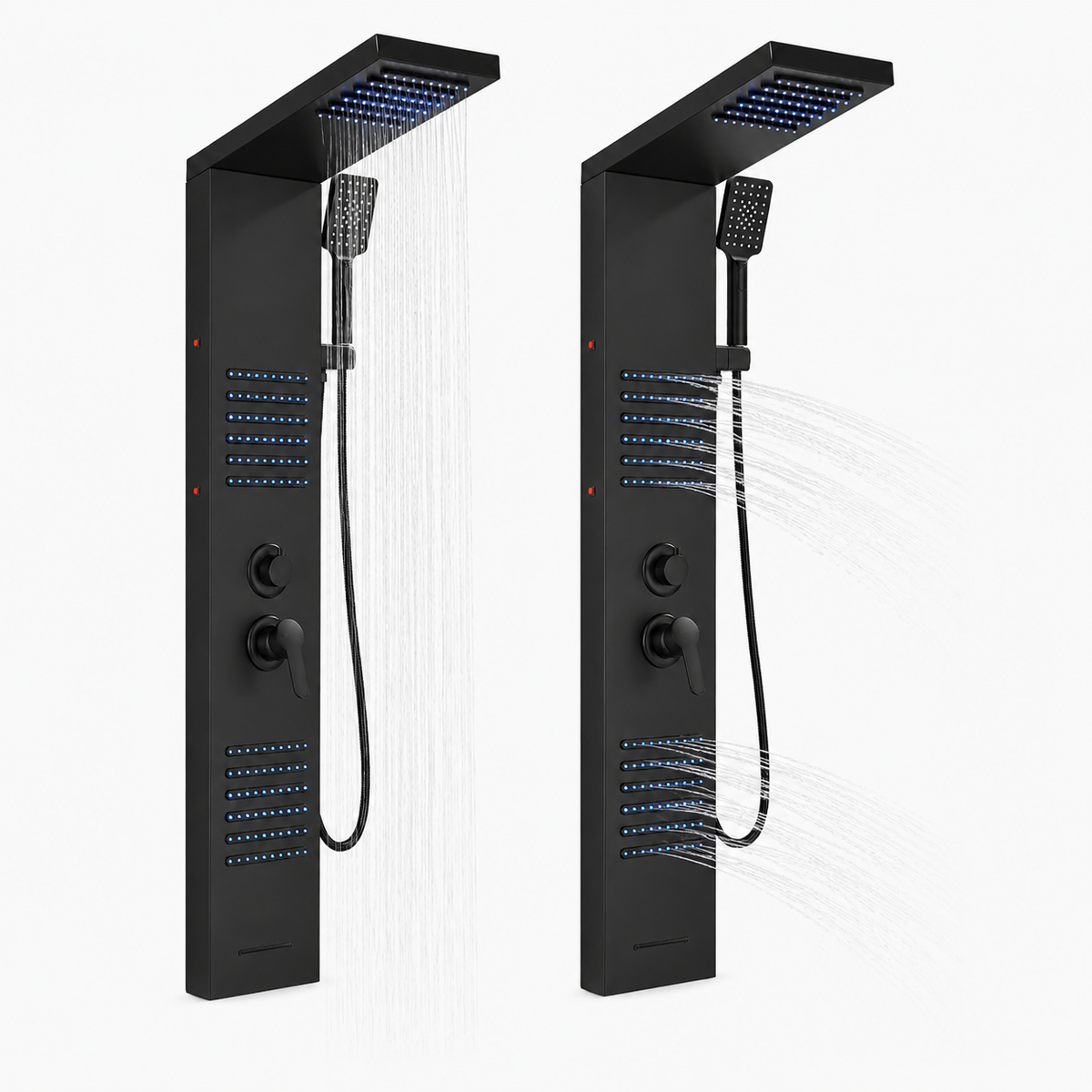 Colonne de Douche Hydromassante – Pluie, Cascade & Jets LED - Noir mat