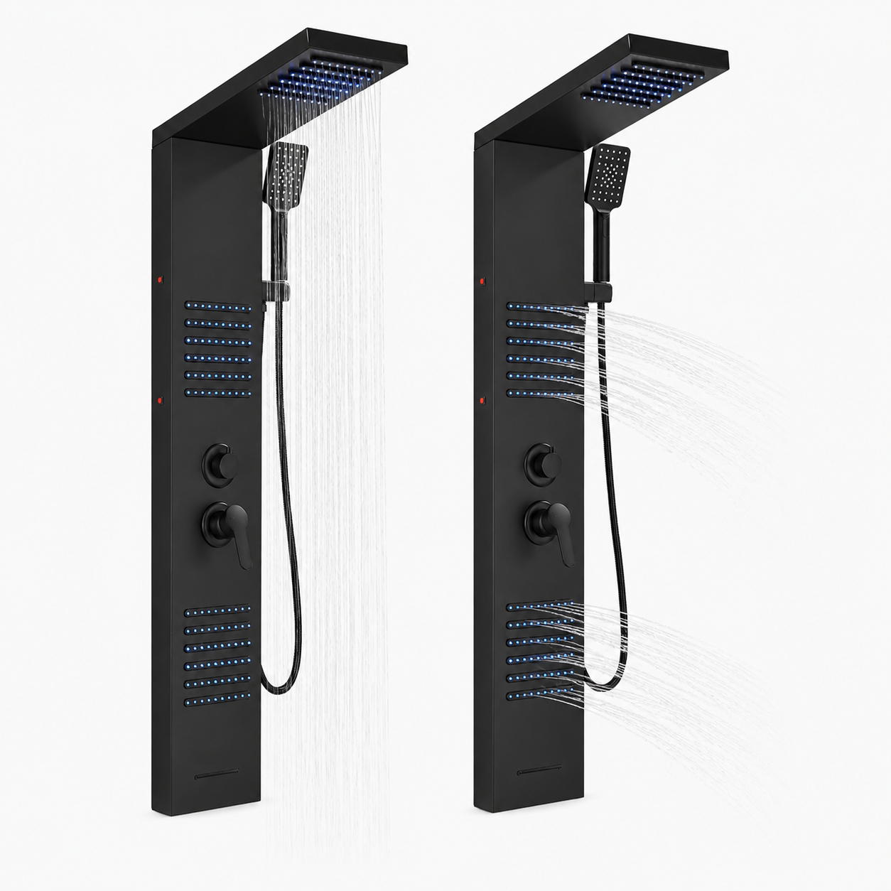 Colonne de Douche Hydromassante – Pluie, Cascade & Jets LED - Noir mat