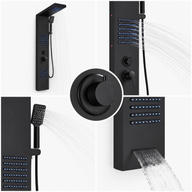 Colonne de Douche Hydromassante – Pluie, Cascade & Jets LED - Noir mat