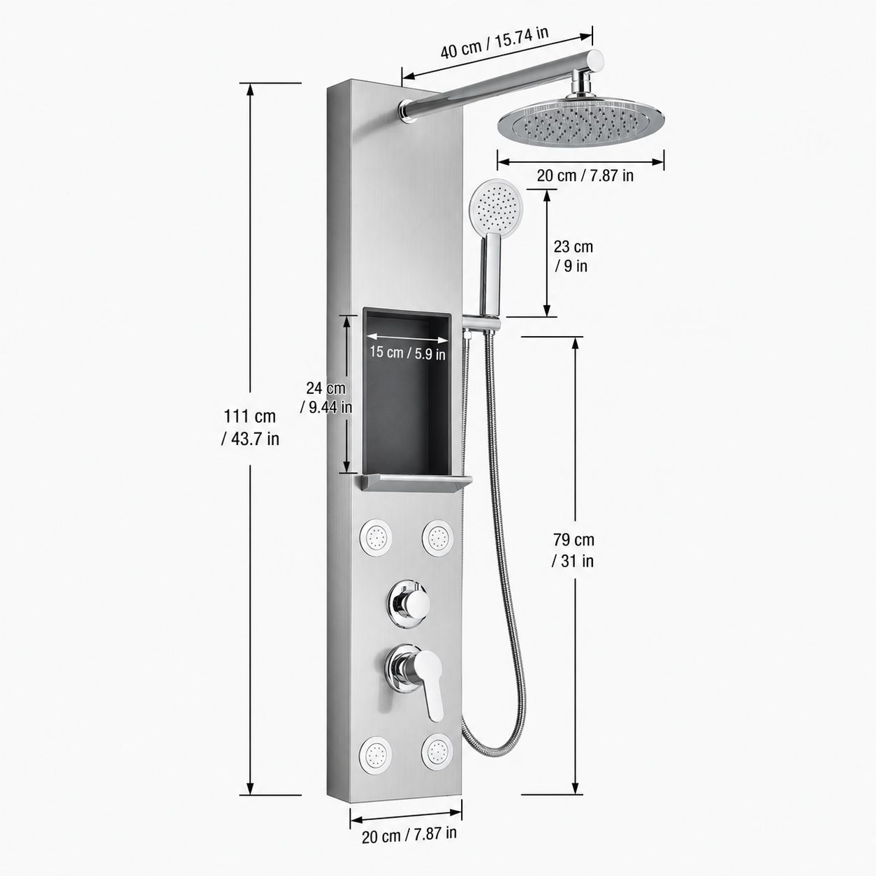 Colonne de Douche Hydromassante – Jets de Massage & Rangement Intégré - Chrome