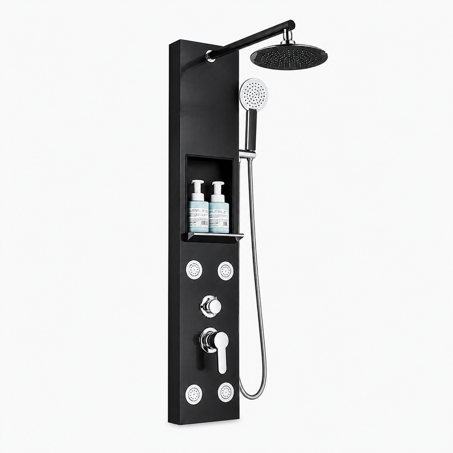 Colonne de Douche Hydromassante – Jets de Massage & Rangement Intégré - Noir