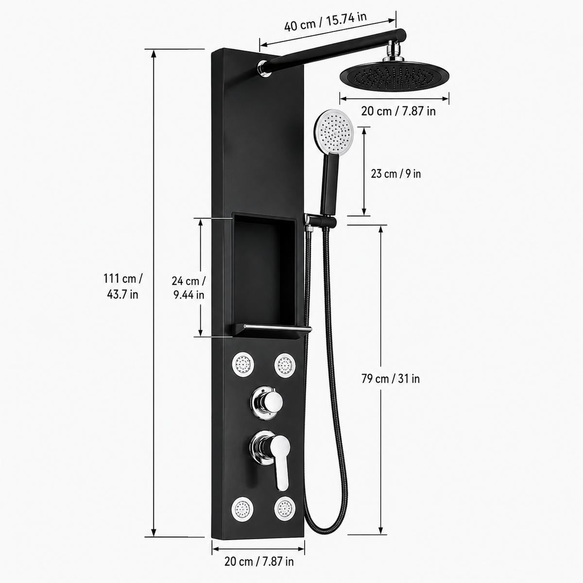 Colonne de Douche Hydromassante – Jets de Massage & Rangement Intégré - Chrome