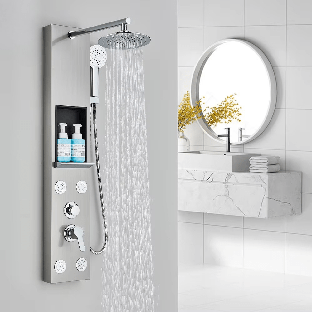 Colonne de Douche Hydromassante – Jets de Massage & Rangement Intégré