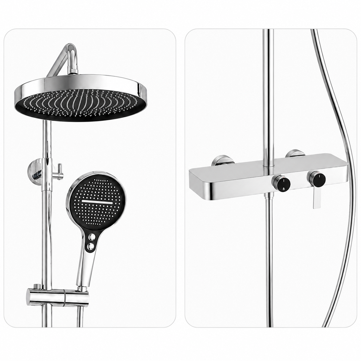 Colonne de Douche Premium – Pluie, Douchette & Bec Baignoire – Chrome