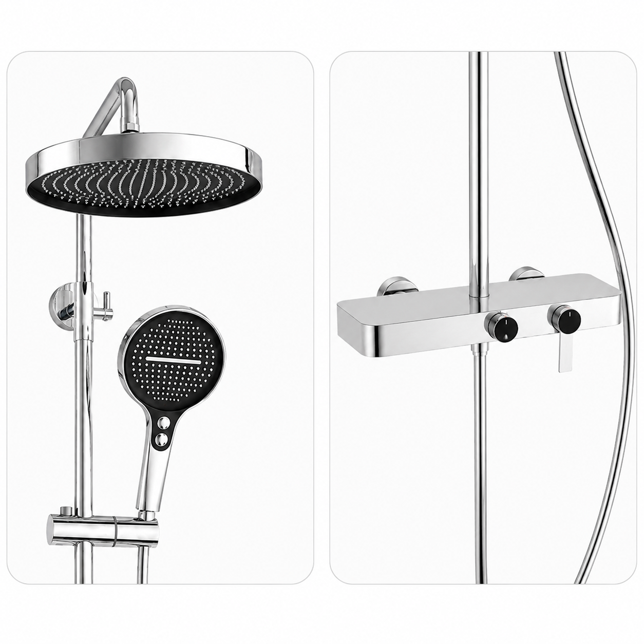 Colonne de Douche Premium – Pluie, Douchette & Bec Baignoire – Chrome