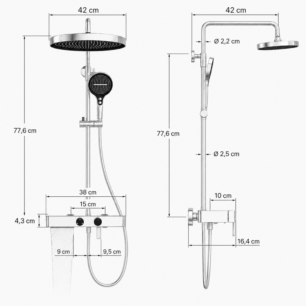 Colonne de Douche Premium – Pluie, Douchette & Bec Baignoire – Chrome