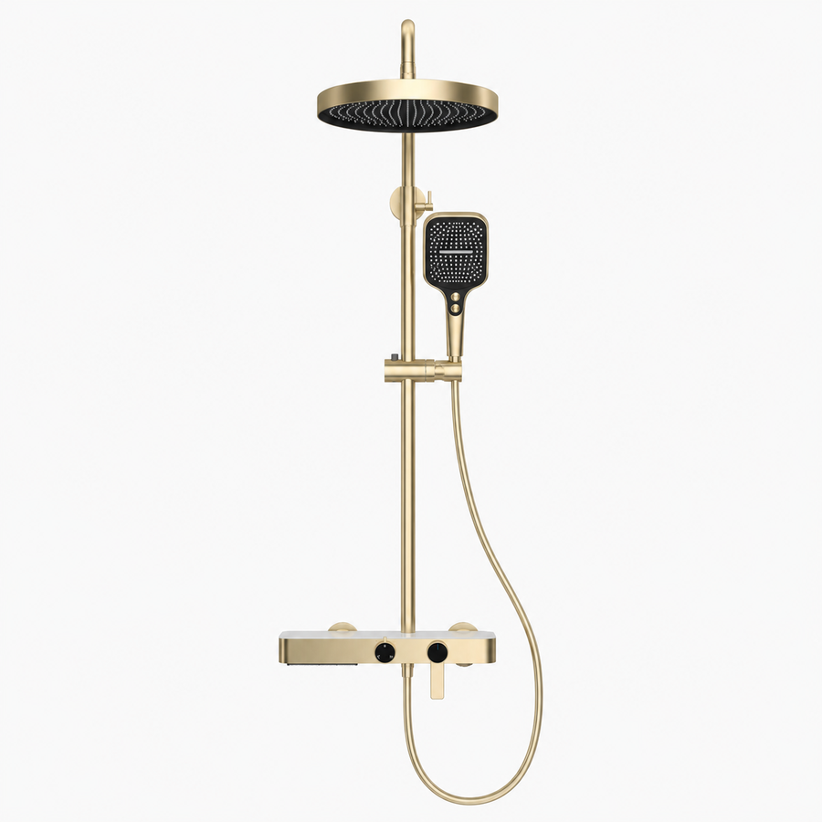 Colonne de Douche Premium – Pluie, Douchette & Bec Baignoire – Or