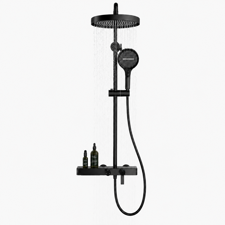 Colonne de Douche Premium – Pluie, Douchette & Bec Baignoire – Noir mat