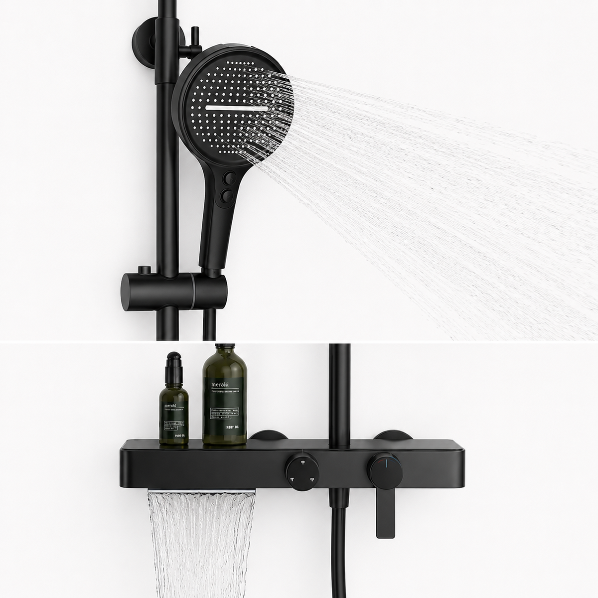 Colonne de Douche Premium – Pluie, Douchette & Bec Baignoire – Noir mat