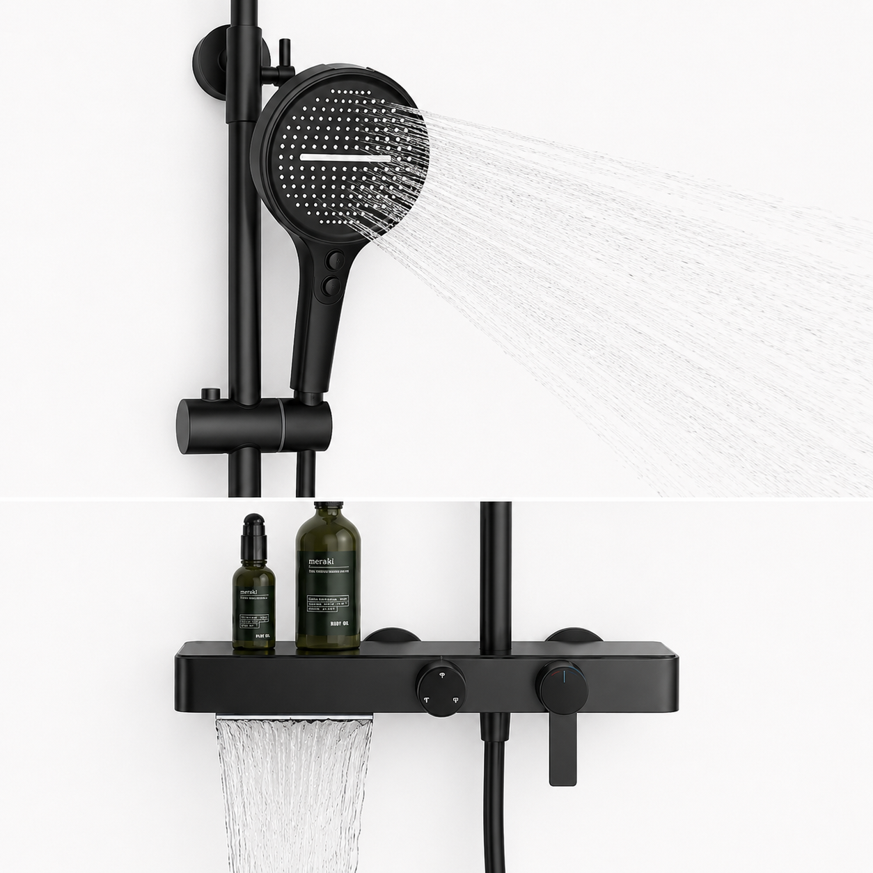 Colonne de Douche Premium – Pluie, Douchette & Bec Baignoire – Noir mat
