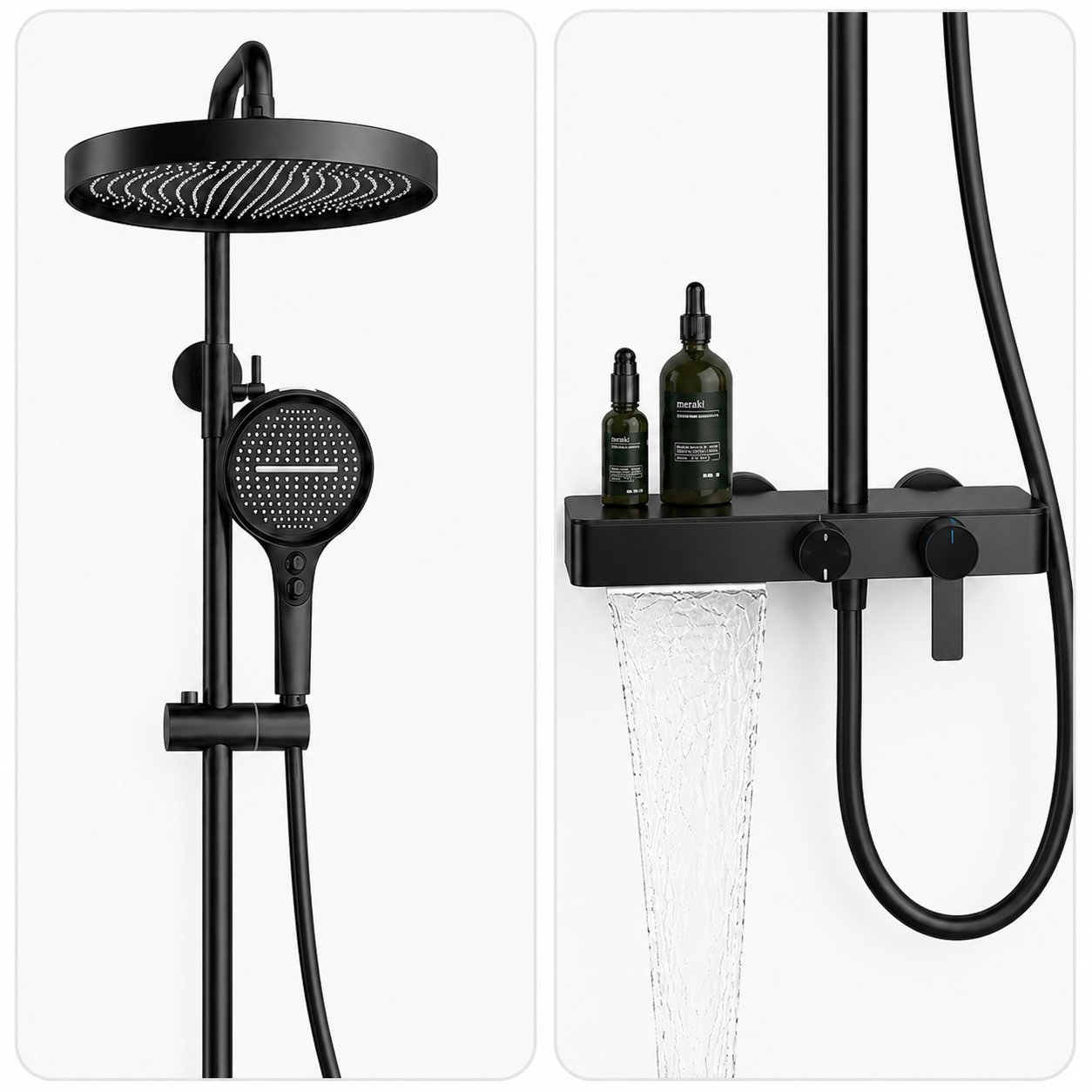 Colonne de Douche Premium – Pluie, Douchette & Bec Baignoire – Noir mat