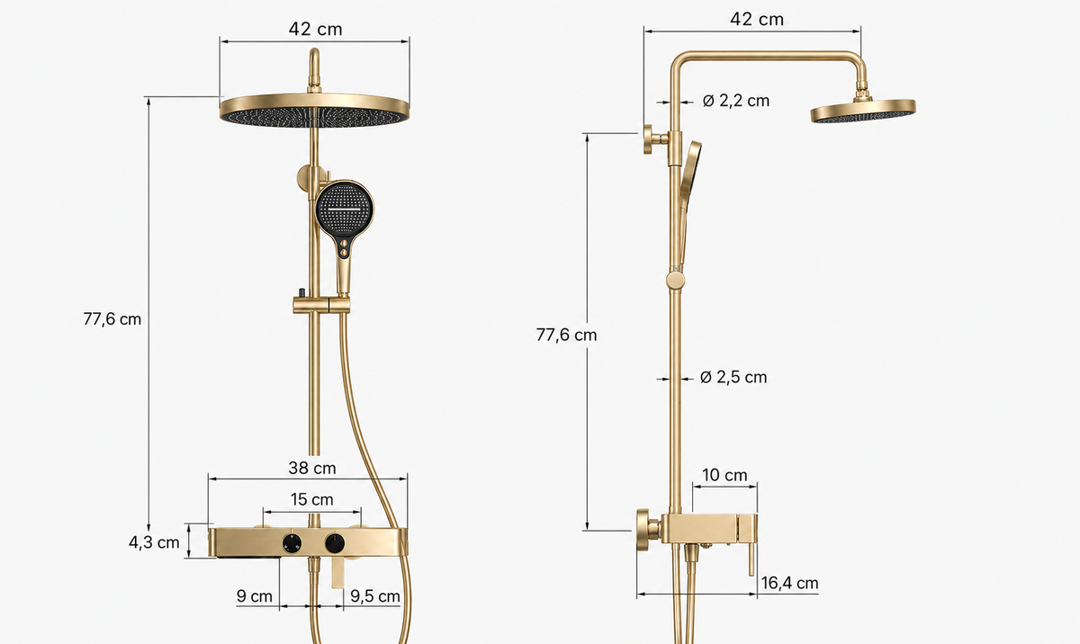 Colonne de Douche Premium – Pluie, Douchette & Bec Baignoire – Or